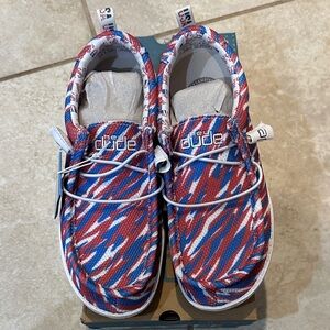 NIB! Hey Dude Wally Proud Zubaz Print Slip On Shoes 6 Buffalo Bills Loafers